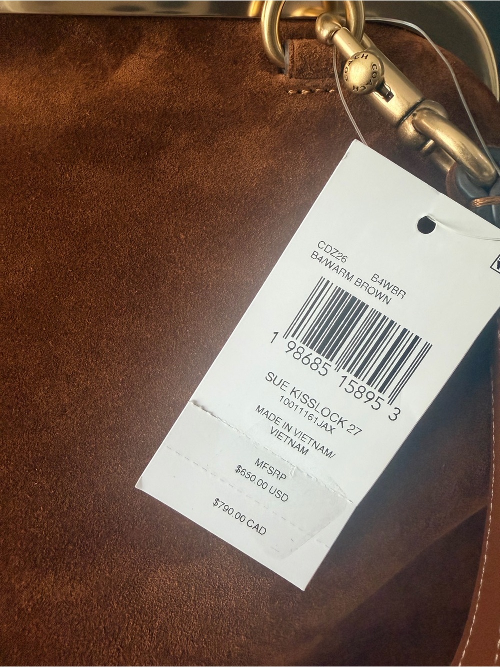 Coach Kisslock Frame Bag 27 Warm Brown Suede Brass NWT - Picture 3 of 15
